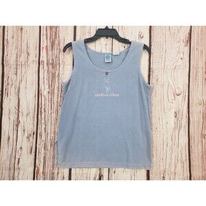 WEK Woman Made USA Small VTG 90s Tank Top Corduroy Blue Catalina Island Cotton